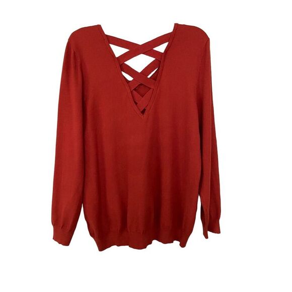 Love Ellie Burnt Orange V-Neck Sweater with Criss-Cross Back Detail Size XXL - Picture 2 of 11